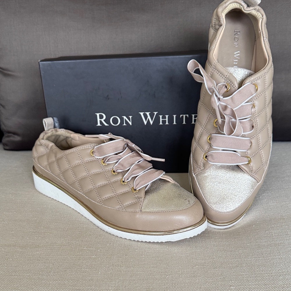 Ron White Women's Quilted Beige Sneakers